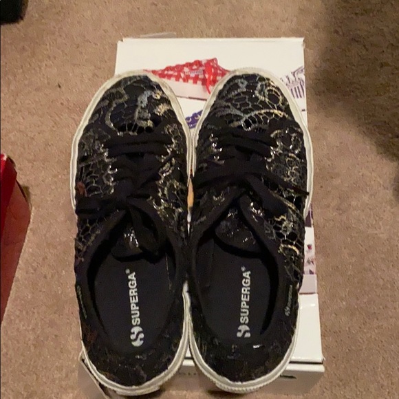 Superga Shoes - Superga macrame black & silver sneakers size 9